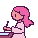 a pink haired girl is writing on a piece of paper