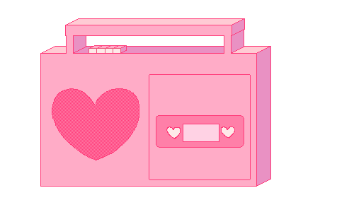 pink cassette player, the speaker is heart-shaped